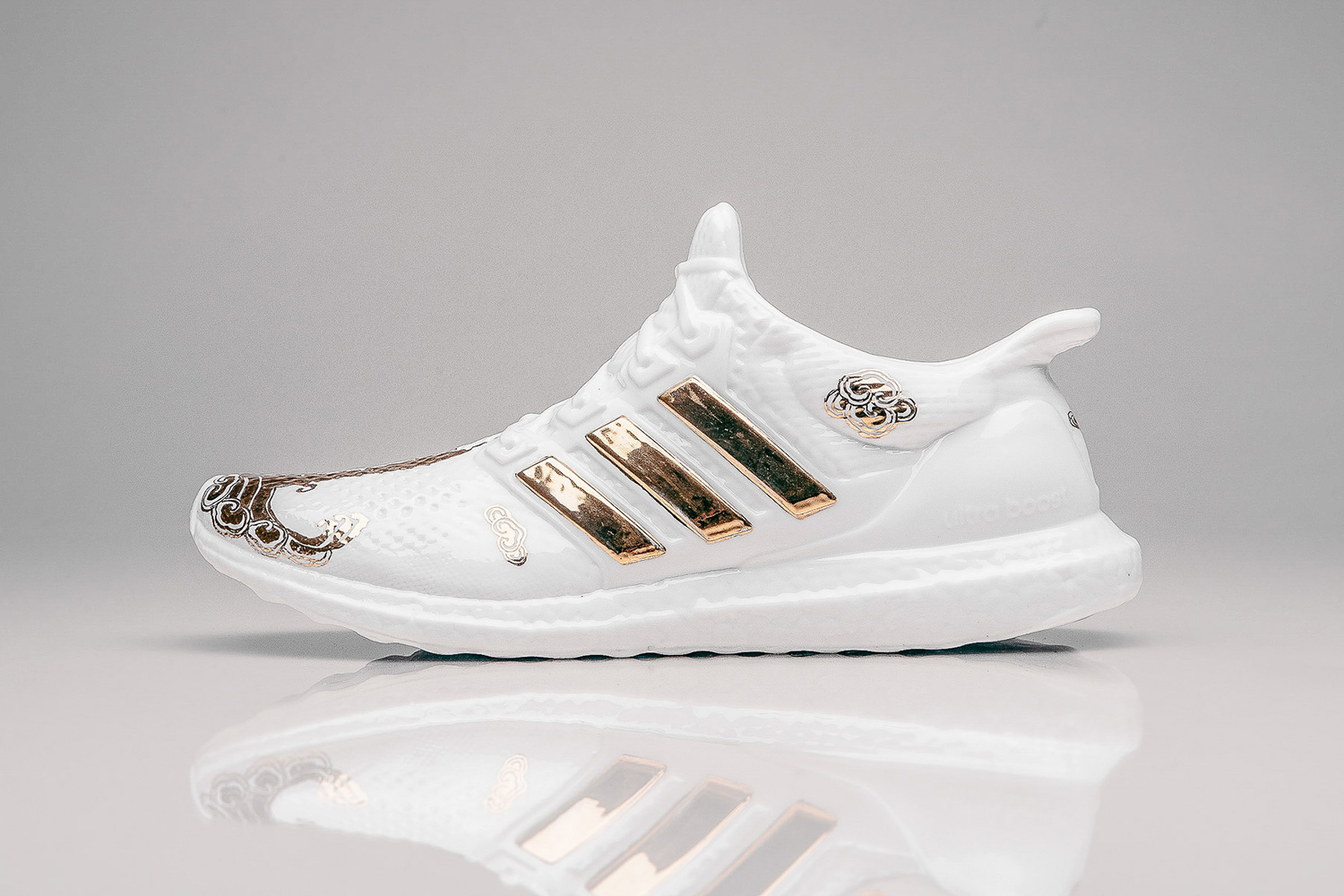 ultra boost white and gold